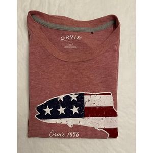 ORVIS Classic Collection 1856 Patriot Fly Fish Men's Size L T-Shirt Red.